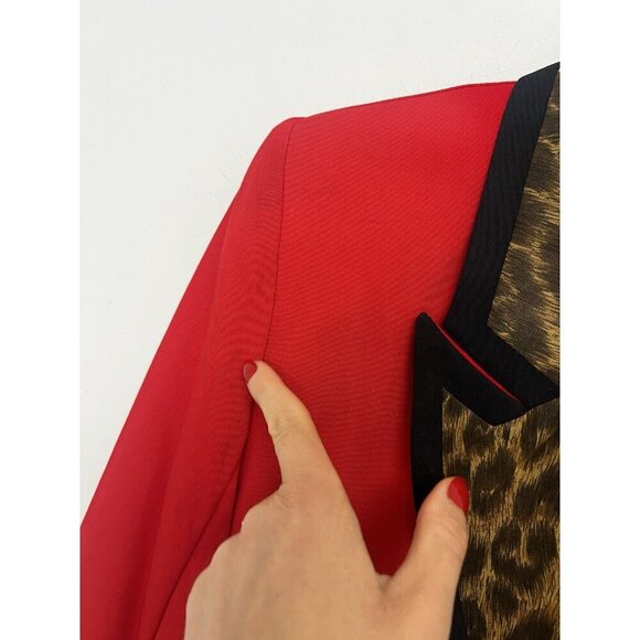 Cache Vintage Double breasted Red Leopard Trim Blazer Jacket Sz Small - Picture 8 of 13